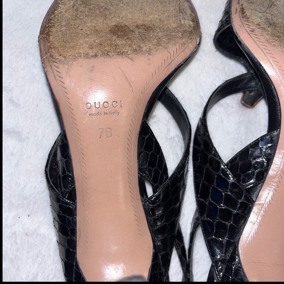 GUCCI sandals Tom Ford snakehead 7 python slingback heels leather black gold box - Picture 11 of 13
